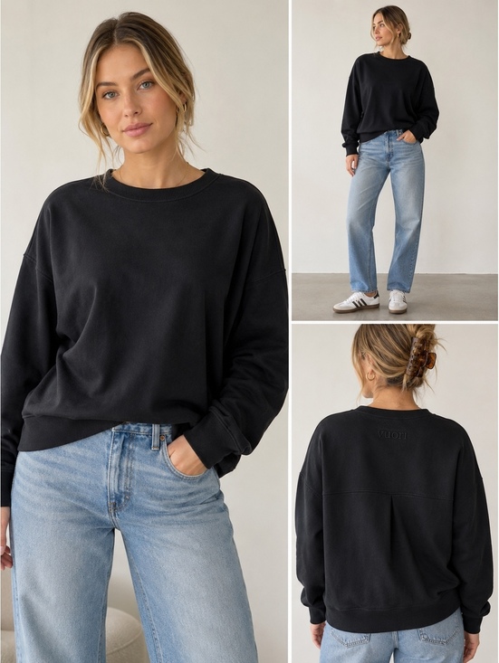 vuori Tops - Vuori Women’s Black Oversized Crewneck Sweatshirt Pullover Size Small